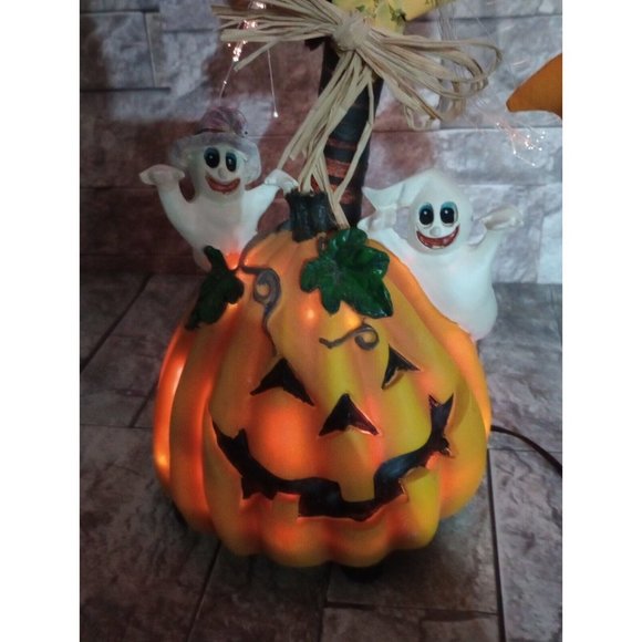 Halloween Fiber Optic Tree 16" Light Changing Pumpkin Ghost Bat Fall Table Decor - Picture 9 of 13